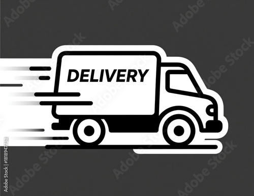 Fast Delivery Truck Icon on Dark Background. Speedy Logistics and Shipping Service Symbol.