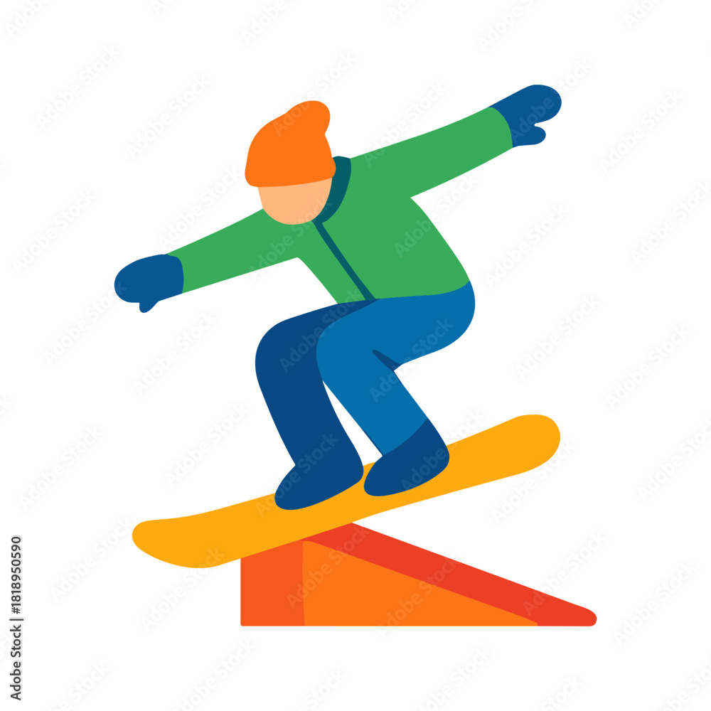 Obraz premium Snowboarder performing a trick on a rail or box feature.