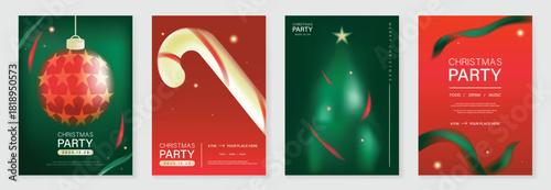 Christmas and Happy New Year vector illustration with soft gradient colors, festive ornaments, trees and holiday elements — elegant design for cards, posters and prints.