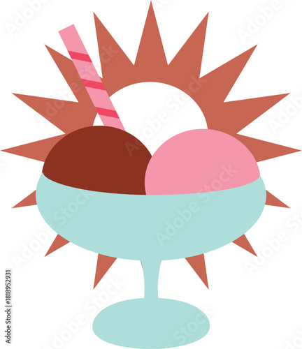 Sweet Ice Cream Sundae with Sunburst for Summer