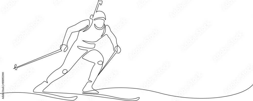 Φωτογραφία Continuous line art illustration of a biathlon athlete skiing and aiming a rifle