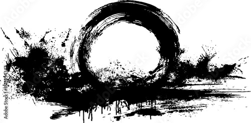 Black ink splatter enso circle grunge illustration for zen art and design