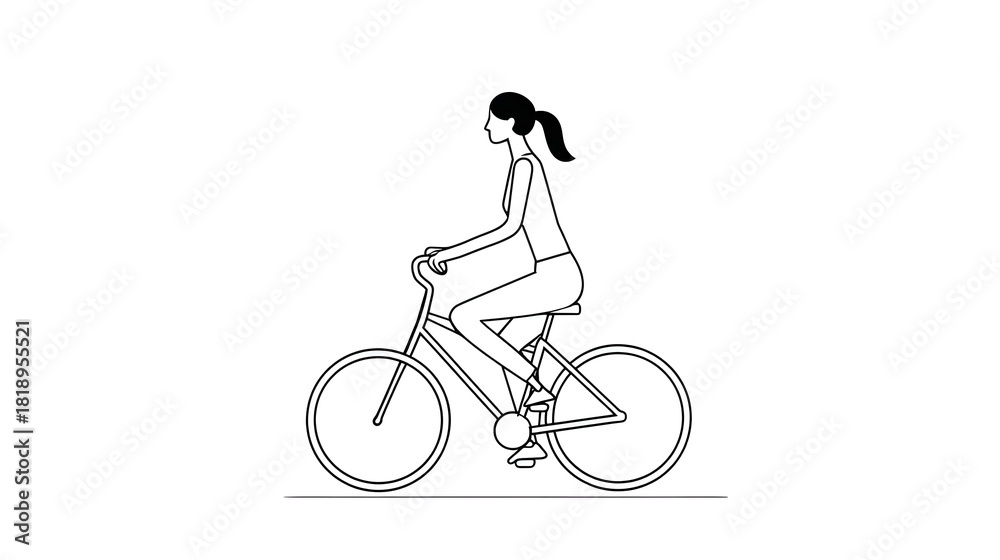 Naklejka premium Minimalist black and white illust n of a fit woman cycling representing an active healthy and eco friendly mode of transportation and recreation