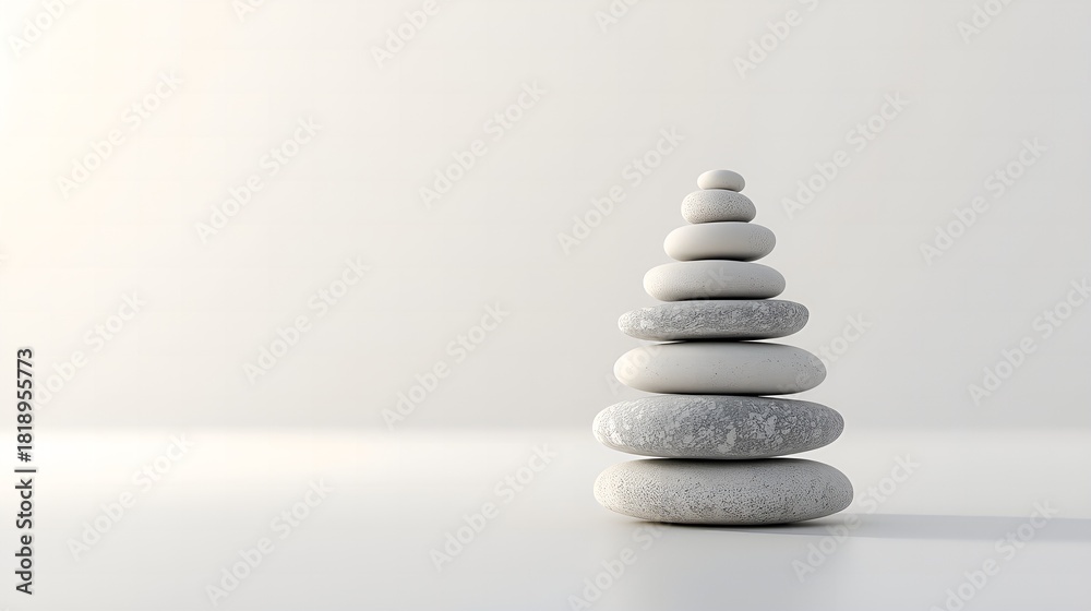 Fototapeta premium Seven Rounded Stones in Calm Stack with Minimalist Backdrop 
