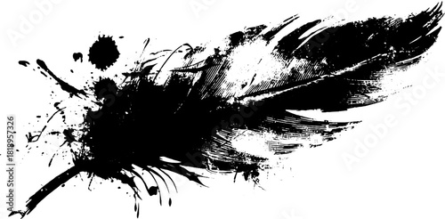 Black ink splatter feather silhouette for art and design projects