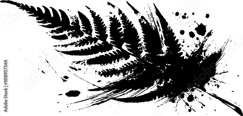 Black ink splatter fern leaf silhouette - nature design for posters and cards