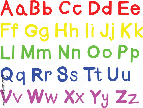 Colorful alphabet letters uppercase and lowercase for educational purposes and design.