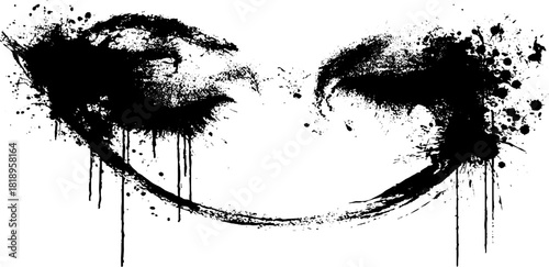 Geometric arc shape with black ink splatter in grunge style for artistic design and decor