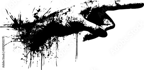 Dramatic black ink splatter of hand gesture silhouette for artistic design