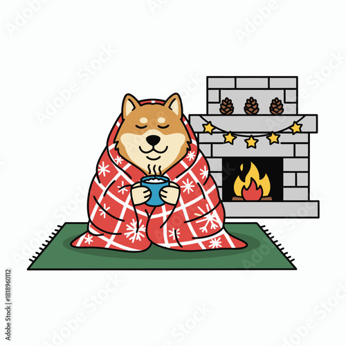 Cozy Shiba Inu Enjoying Warmth by Fireplace