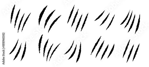 Set of claws animal scratch vector icons. Cat, tiger, monster scratches paw shapes