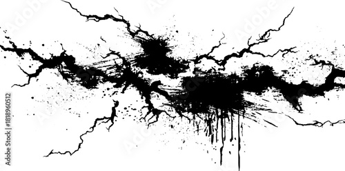 Abstract lightning silhouette with black ink splatter for minimalist design