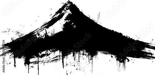 Abstract mountain silhouette with black ink splatter for minimalist design
