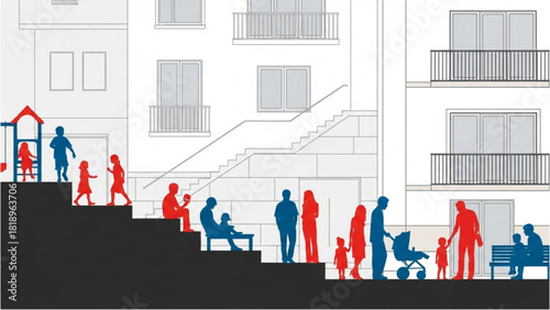 Generational Life Stages Illustrated with Silhouettes on Steps
