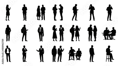 Collection of Silhouettes of People in Various Poses and Activities