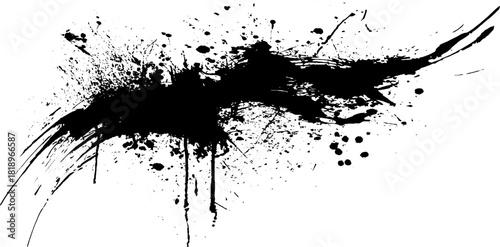 Black ink splatter sumi-e smoke form with grunge texture for design