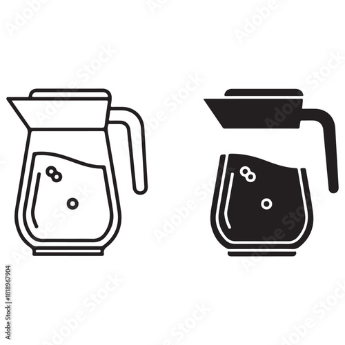 Outline and Solid Icon Set of a Pitcher Filled with Liquid and Bubbles
