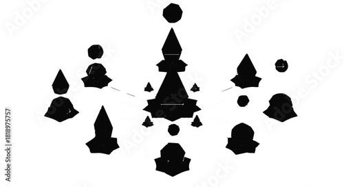 Abstract arrangement of geometric shapes suggesting a strategic game or formation.
