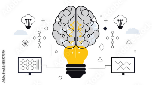 An abstract illustration of a giant glowing brain with interconnected nodes symbolizing complex thought processes artificial intelligence and neural networks in vibrant digital colors