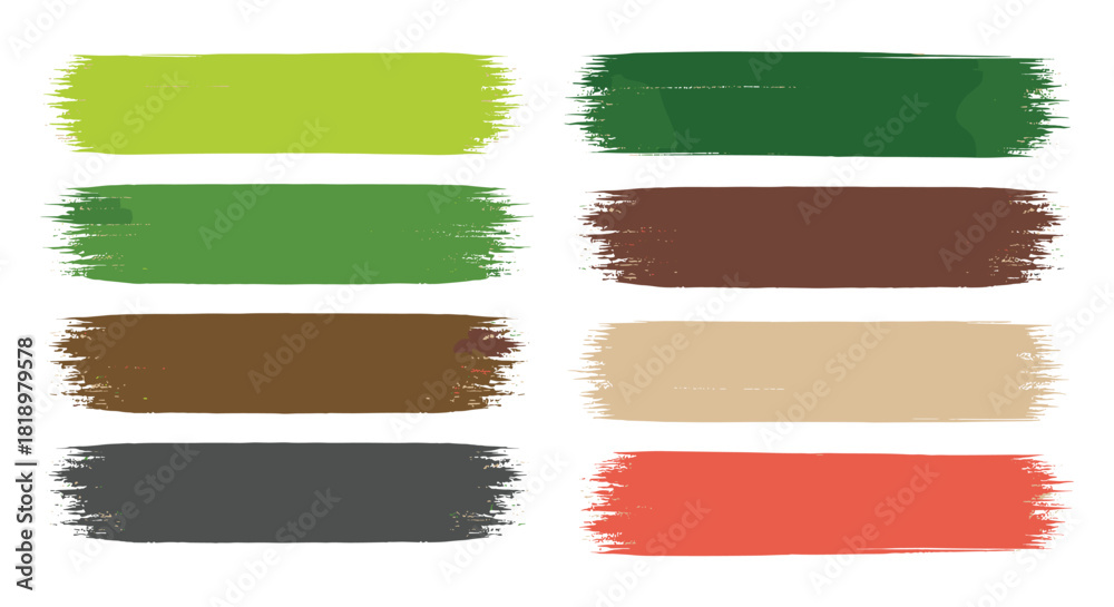 Obraz premium Set of rectangular grunge brush strokes in a natural and earthy color palette. Abstract paint swatches and textured backgrounds for banners, labels, and graphic design.