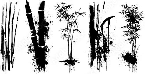 Black ink splatter bamboo silhouettes - minimalist nature art design
