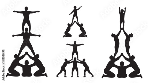Teamwork silhouette illustration human pyramid formation vector design element for cooperation and support concepts