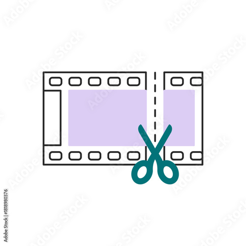 Video editing icon. Vector linear illustration isolated on a white background.