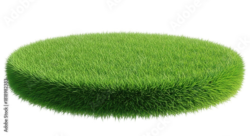 Round green grass podium isolated on transparent background, perfect for showcasing products in an ecofriendly and natural way