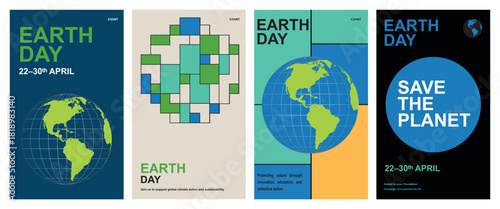 Earth Day Poster Set with Globe Illustrations and Eco Awareness Designs Promoting Environmental Protection and Save the Planet