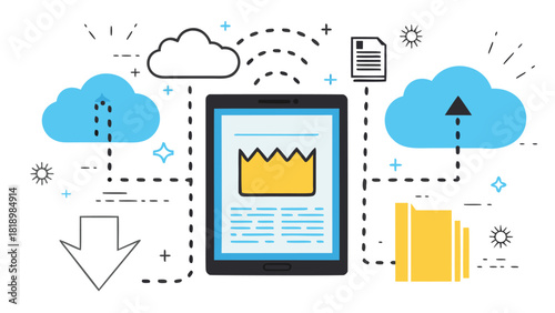 Modern e reader device with a sleek crown icon representing digital reading technology and premium user experience for electronic books and content consumption