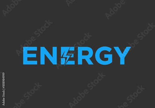 Energy Text Logo Design: Bold Blue Typography with Lightning Bolt Symbol Integrated into the Letter 'N' for Power, Electricity, and Technology Concepts