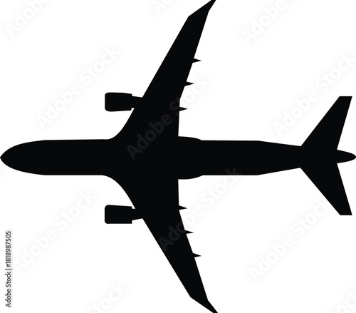 Black Silhouette of a Commercial Airplane Top View