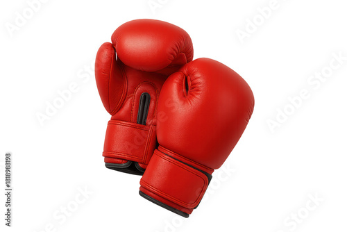 Pair of red boxing gloves on transparent background