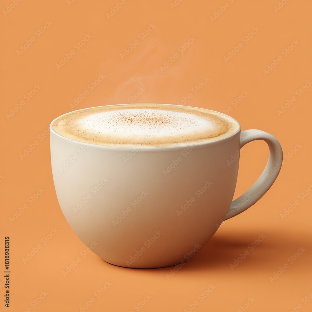 Obraz premium A steaming cup of latte on an orange backdrop.