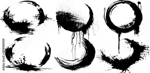 Black ink splatter grunge moon symbols set - hand drawn illustrations for creative design