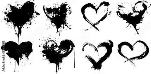 Black ink splatter heart designs for creative artistic projects