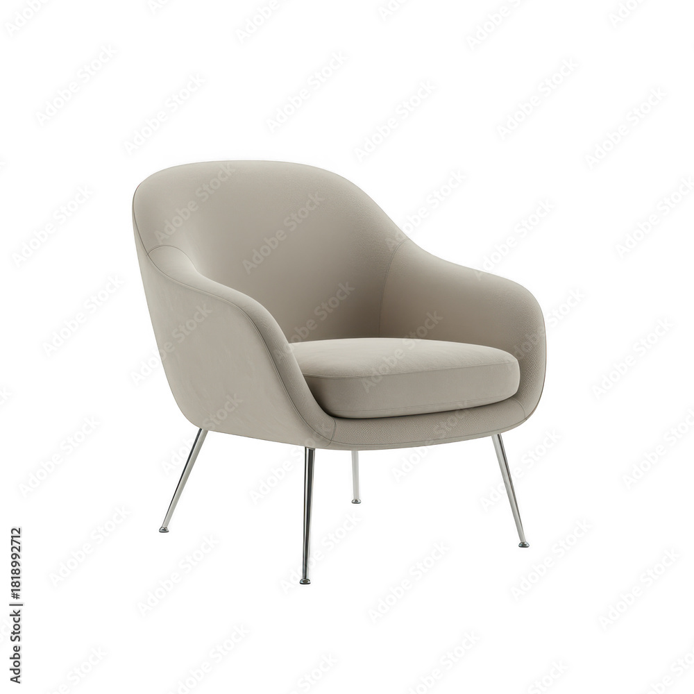 Fototapeta premium Modern beige armchair with metal legs isolated on transparent background