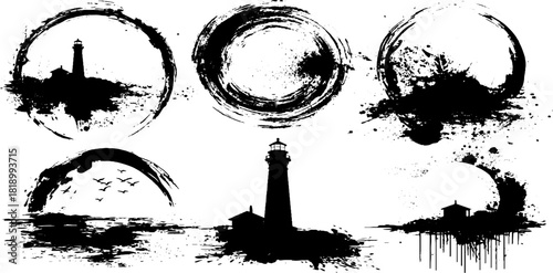 Artistic ink splatter lighthouse beam shapes for creative design