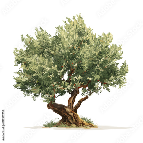 Olive Tree, 2D flat vector illustration in icon style, isolated on a white background