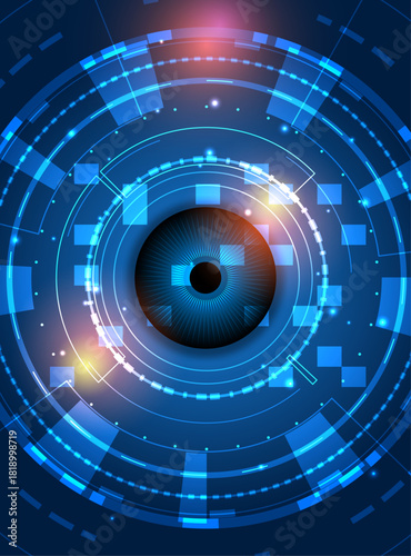 Futuristic biometric eye scan security technology background digital abstract system data blue purple screen