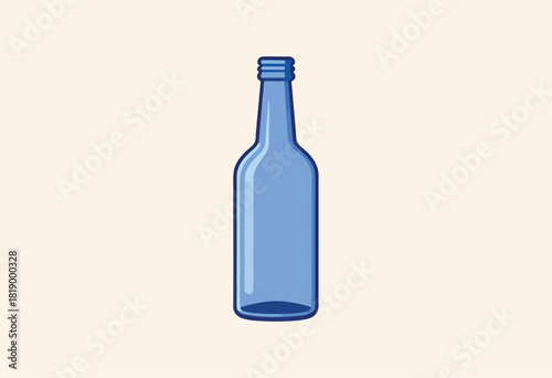 A minimalist illustration of a blue glass bottle, centered on a neutral cream background