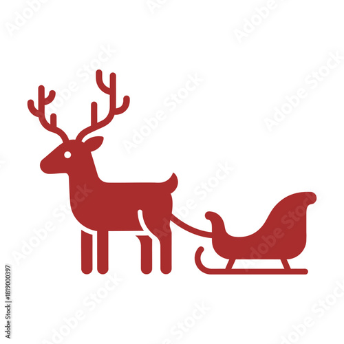 Reindeer pulling santa's sleigh icon in red