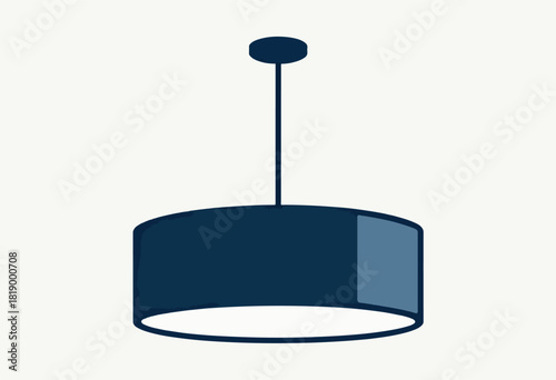 A minimalist illustration of a ceiling lamp.  It hangs from a dark dot with a dark supporting rod and has a cylindrical shade
