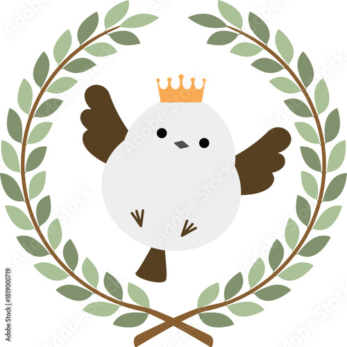 シマエナガと王冠のナチュラルな月桂冠フレーム