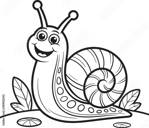 Cute cartoon snail with big eyes and swirly shell ready for coloring fun vector
