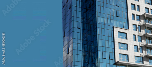 multi-storey building skyscraper architecture city. Modern buildings with glass facades. copy space