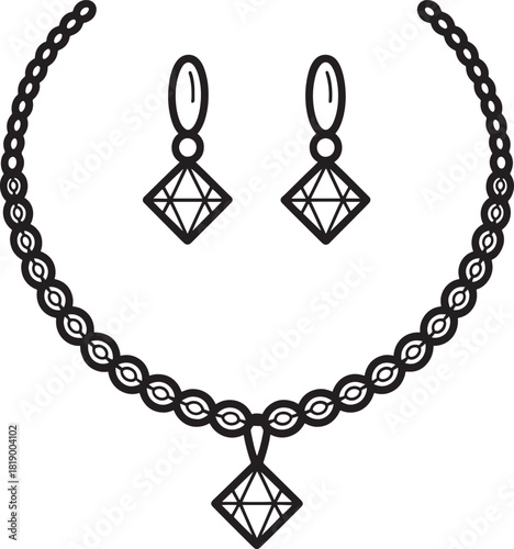 Elegant diamond necklace and earrings set outline simple jewelry design