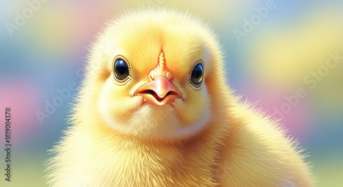Close up of an Adorable Fluffy Yellow Chick with a Colorful Bokeh Background