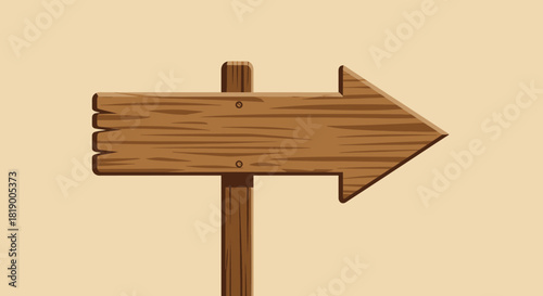 Wooden arrow signpost pointing to the right direction on a plain background.