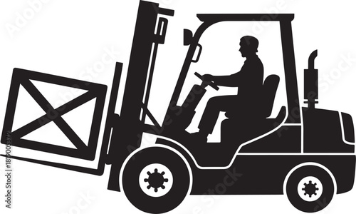 Forklift truck silhouette operating with load in warehouse logistics and material handling